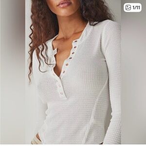 Free people One of the Girls Henley Waffle Long Sleeve Gray XS